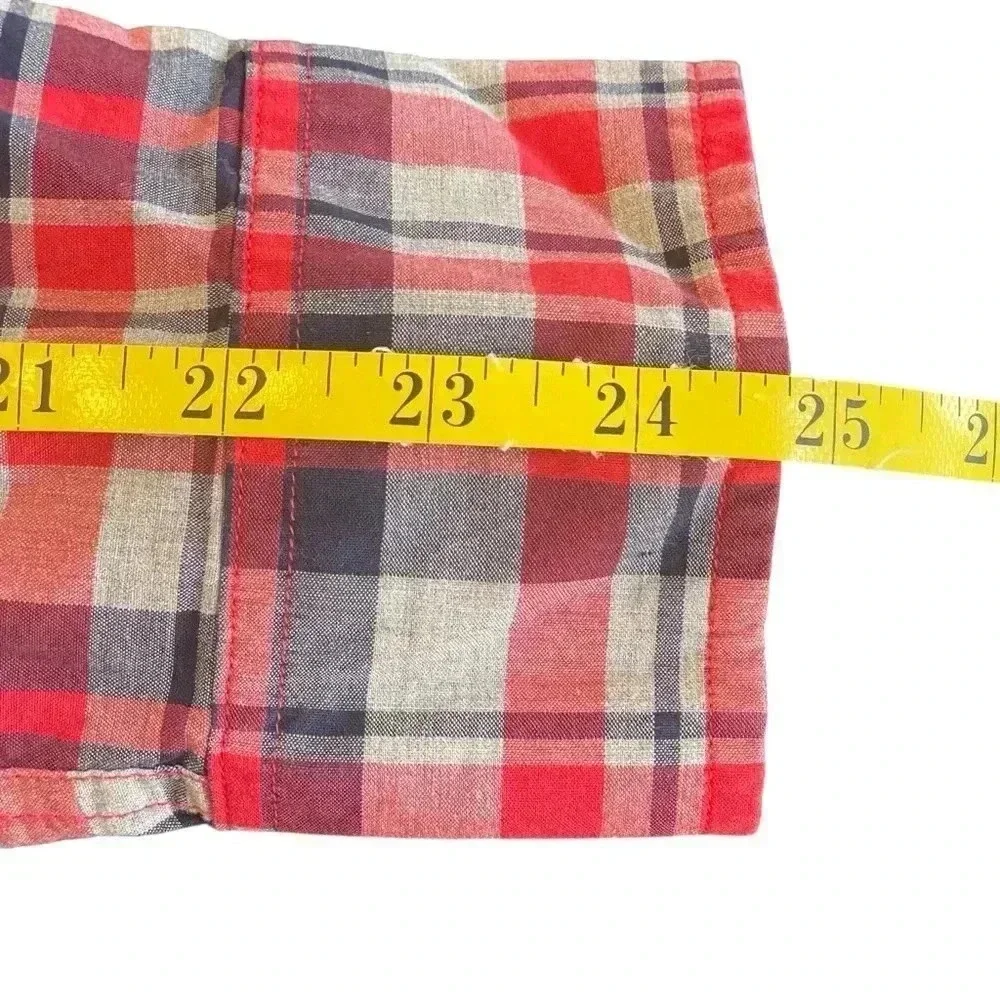 Tailored J Crew Men’s Quality Woven Shirt L Plaid Red Blue USA Patriotic Office‎